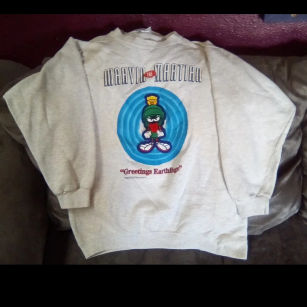 Marvin the Martian Greetings Earthlings Gray Sweatshirt